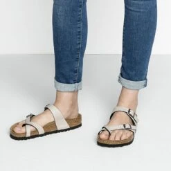 Birkenstock Mayari Birko-Flor Pull Up Stone -Sandal Stride Sales 1005056 f closeup f