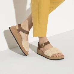 Glenda Natural Leather/Shearling -Sandal Stride Sales 1020217 f closeup f