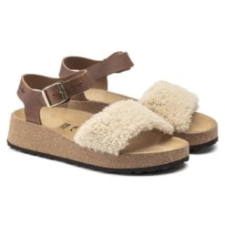 Glenda Natural Leather/Shearling -Sandal Stride Sales 1020217 pair