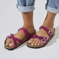 Birkenstock Franca Braid Oiled Leather Festival Fuchsia -Sandal Stride Sales 1023978 f closeup f